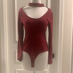 Berry mock neck open chest bodysuit